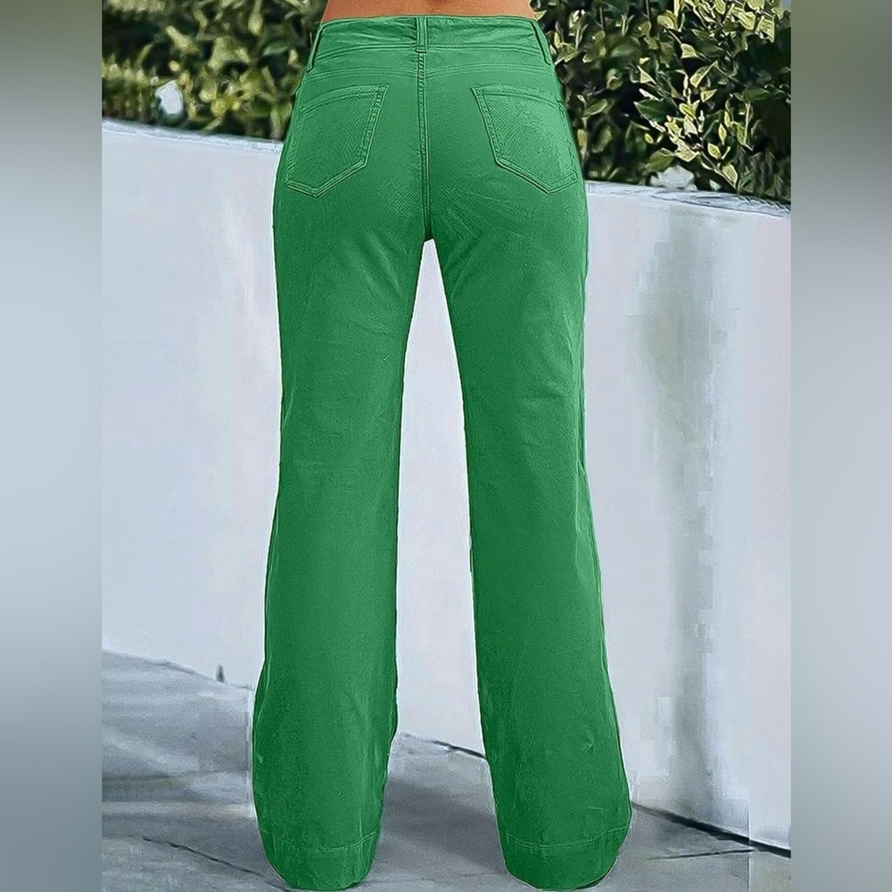 Flamingals Wide Leg Pants Women Mid Waist Dress Flare Straight Leg Corduroy L - Picture 6 of 6